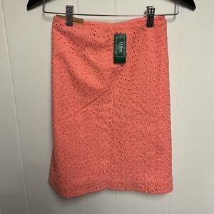 NWT! LLBean Coral Lace Mid- Length Skirt
